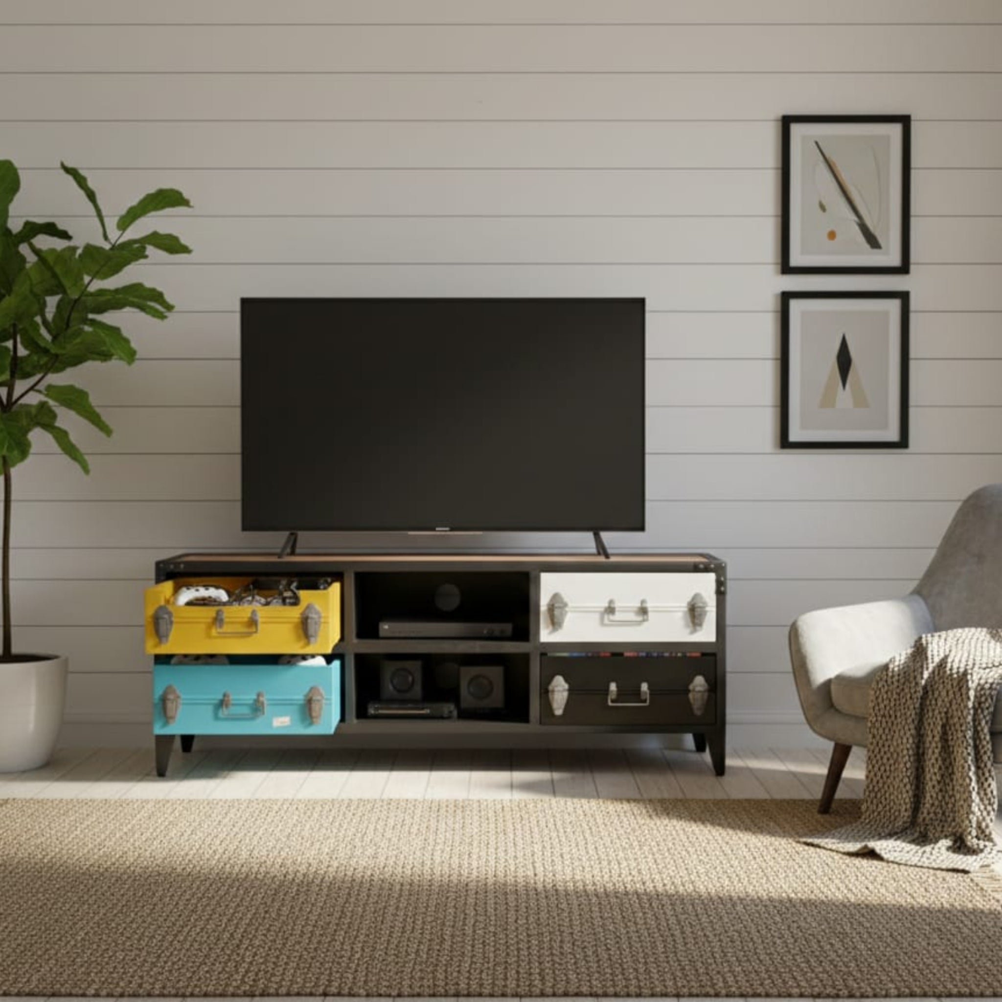 Vintage Industrial Suitcase TV Unit