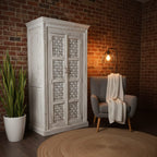 Hand-Carved White Solid Wood Wardrobe
