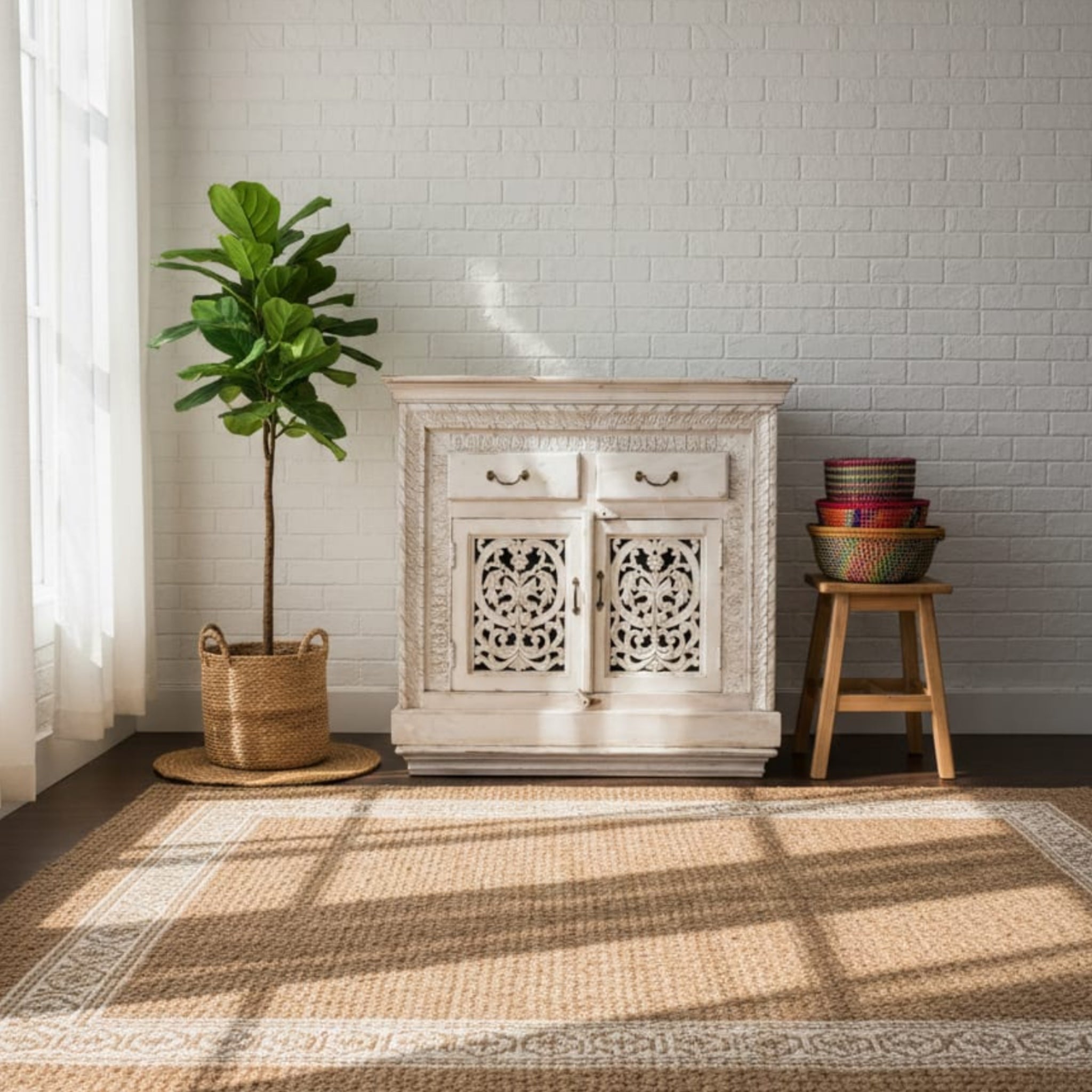 Heritage Hand-Carved White Inlay Sideboard