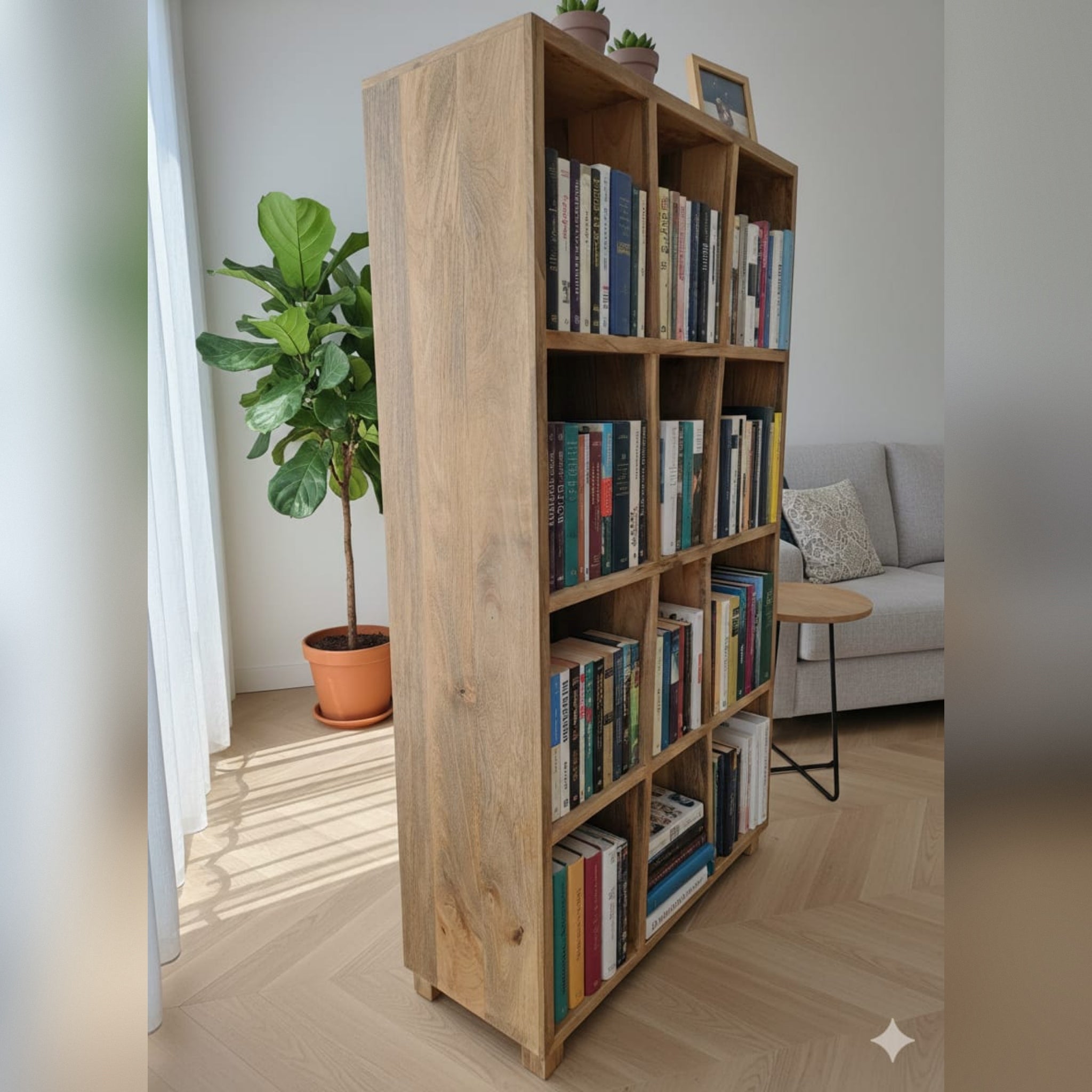 Abstract Geometric Mango Wood Bookshelf