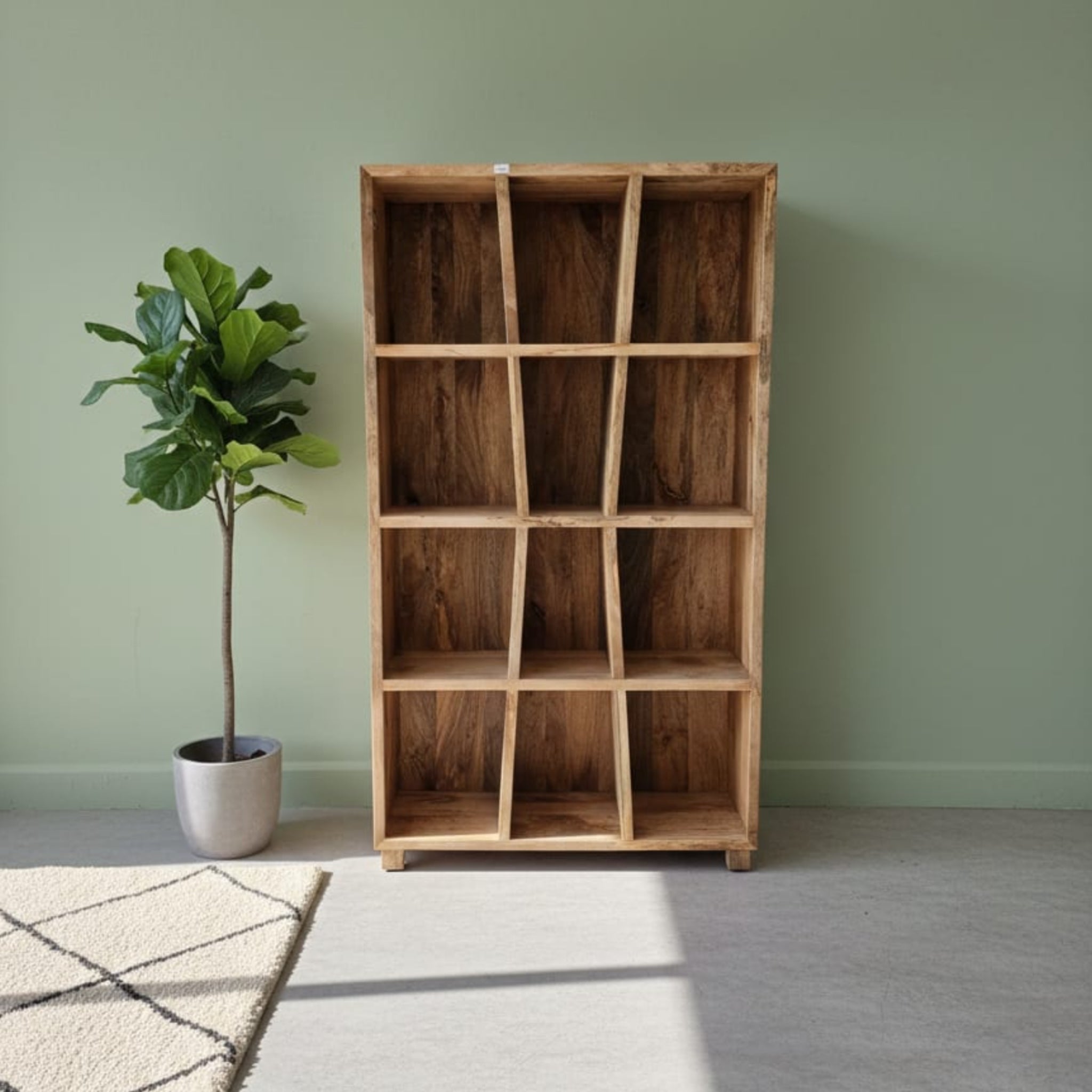Abstract Geometric Mango Wood Bookshelf