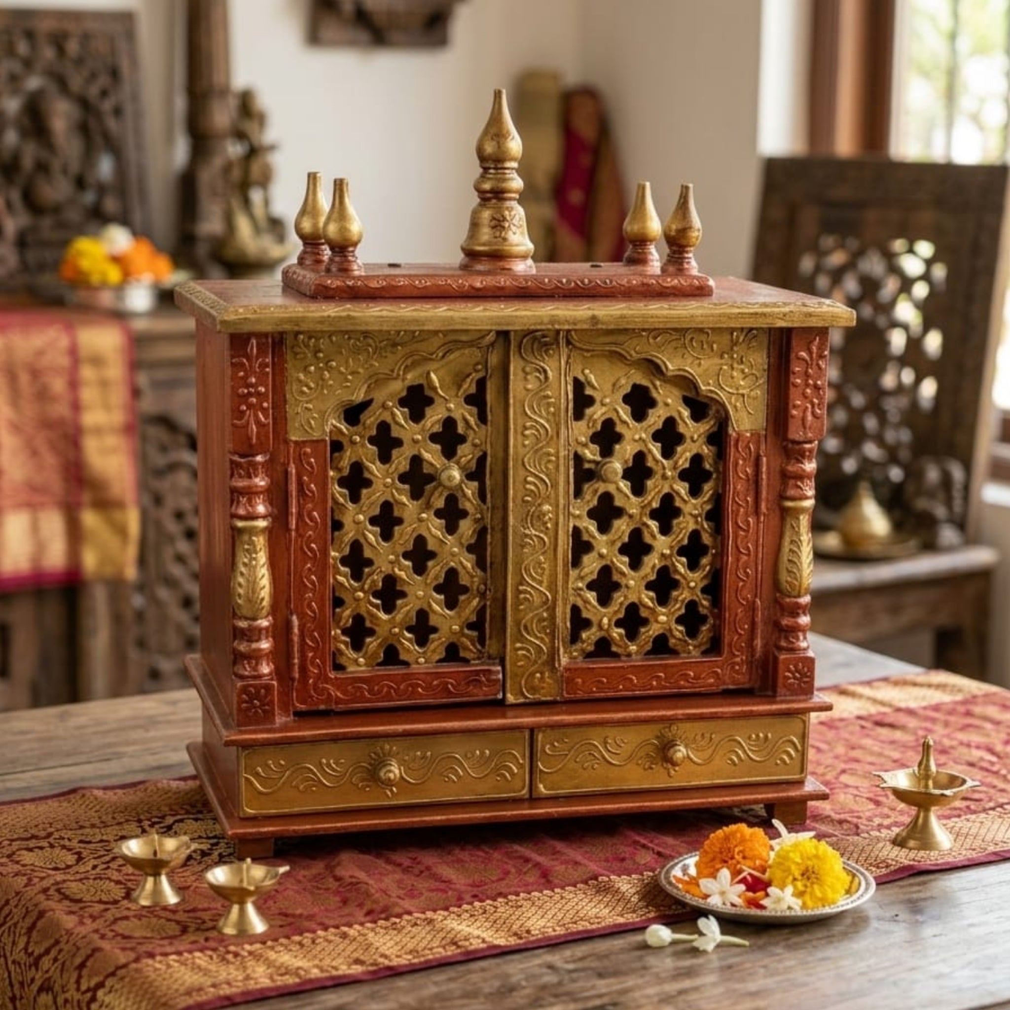 Hand-Crafted Puja Mandir With Door