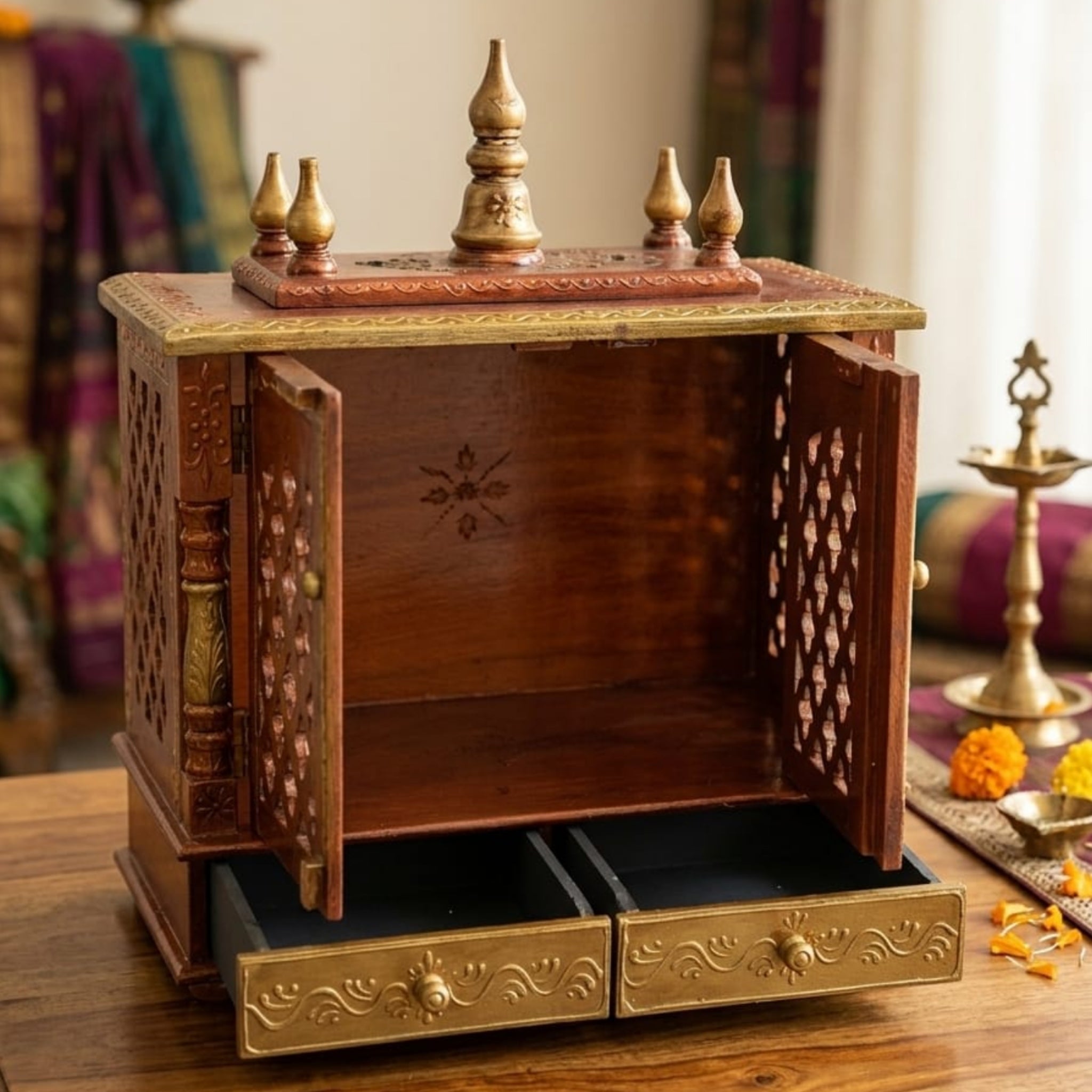 Hand-Crafted Puja Mandir With Door