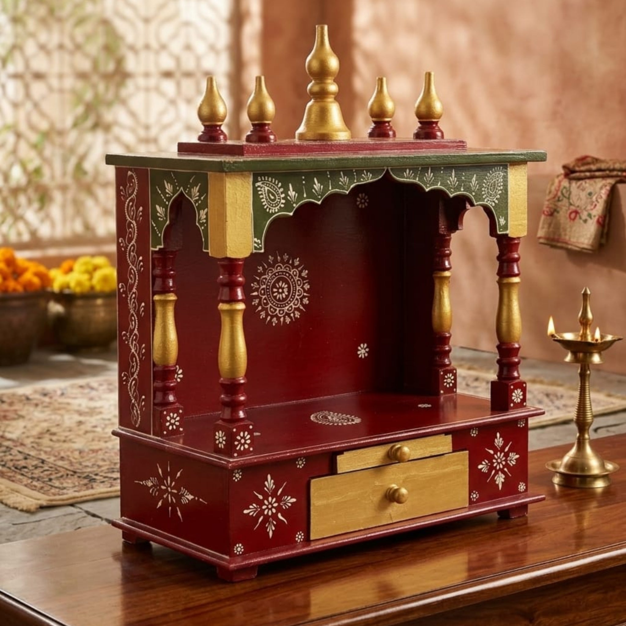 Hand-Painted Traditional Puja Mandir