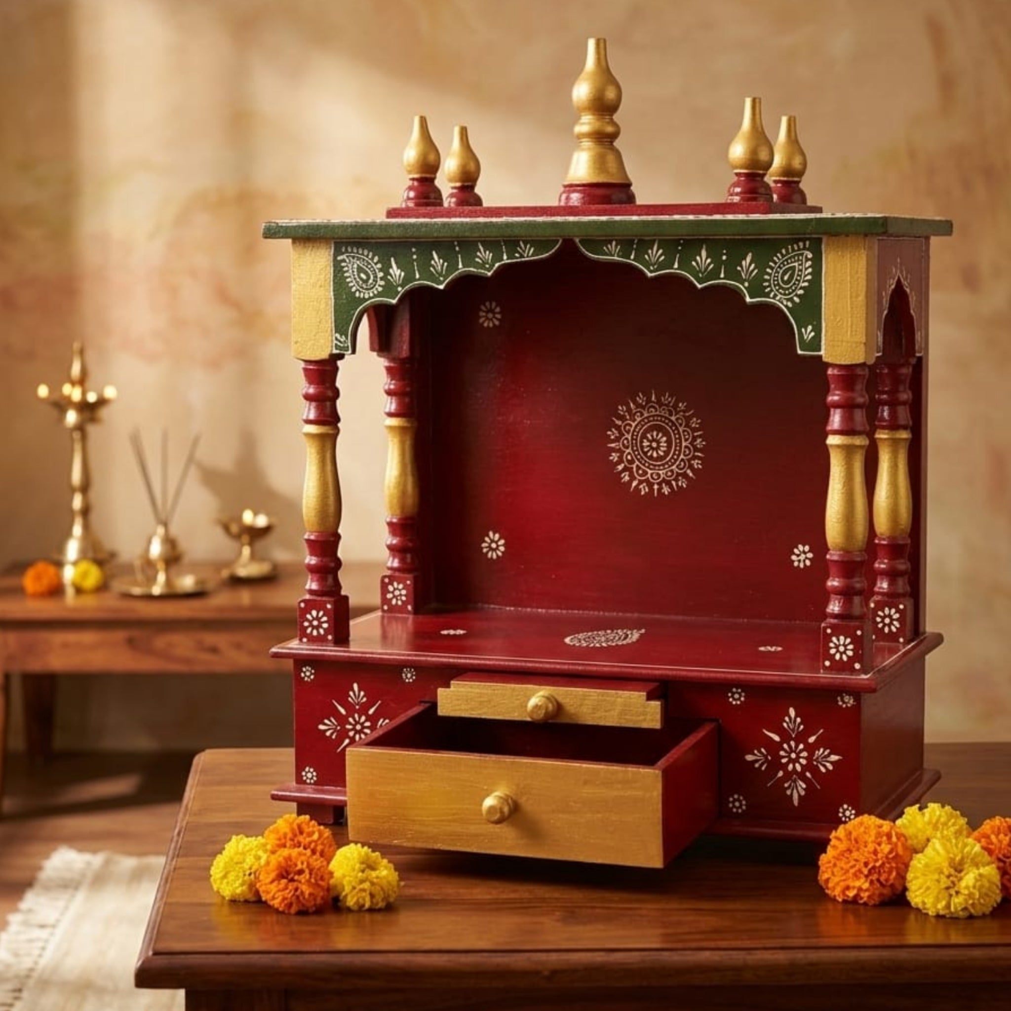 Hand-Painted Traditional Puja Mandir