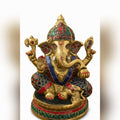 BRASS AND STONE FITTED GANESH IDOL