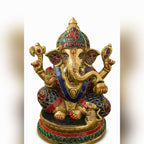BRASS AND STONE FITTED GANESH IDOL