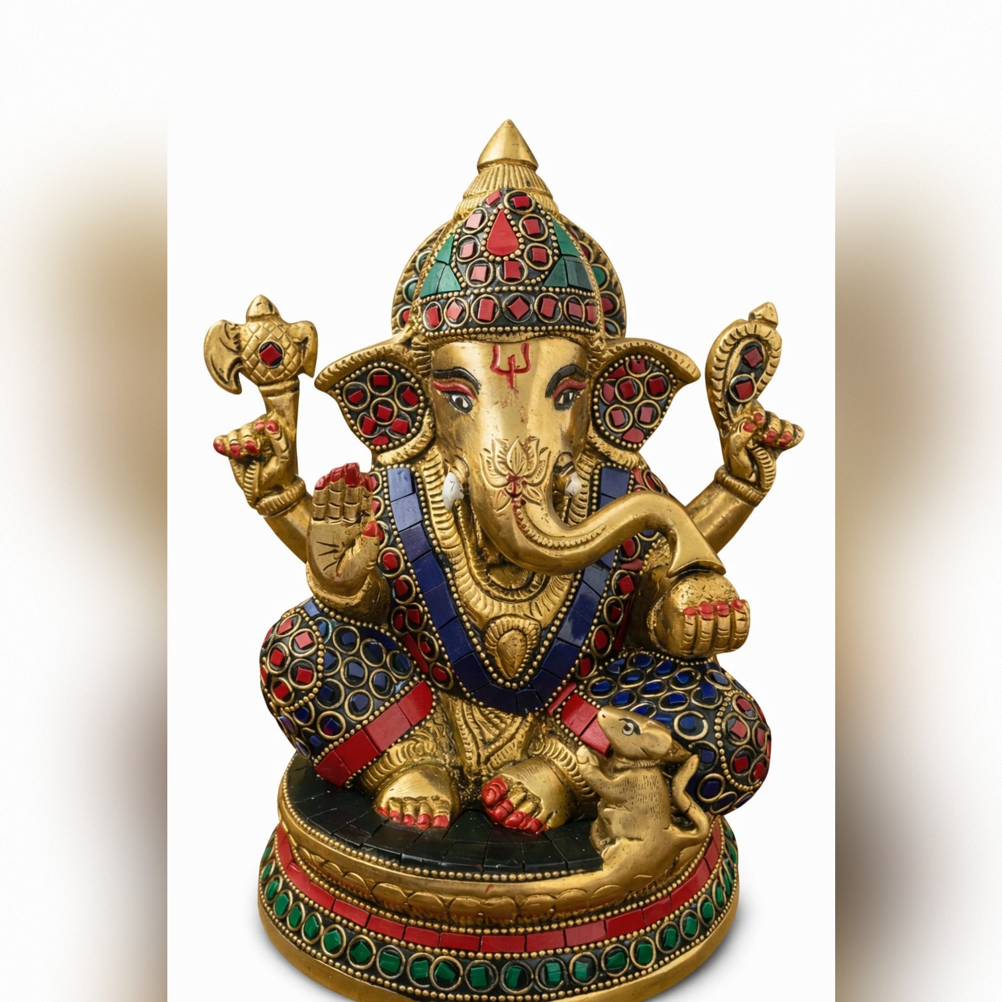 BRASS AND STONE FITTED GANESH IDOL