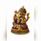 BRASS AND STONE FITTED GANESH IDOL