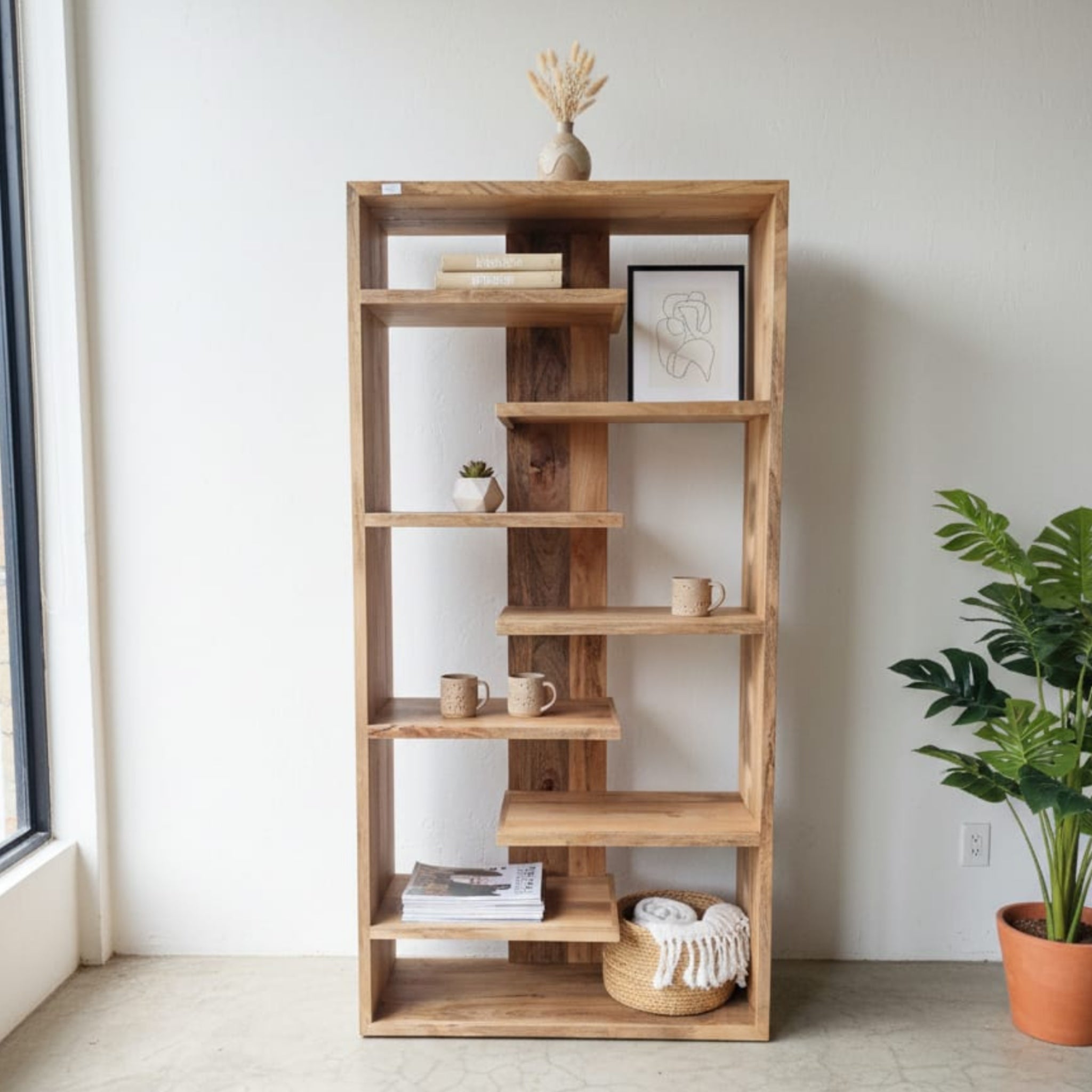 Mango Wood Asymmetric Bookshelf