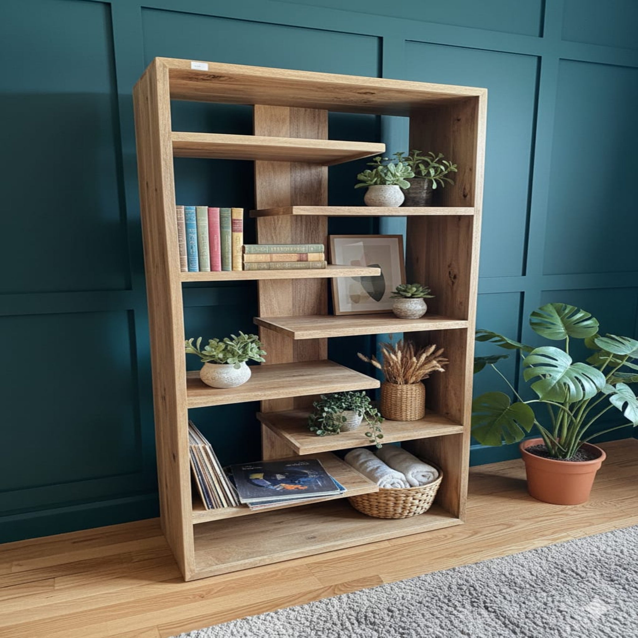 Mango Wood Asymmetric Bookshelf