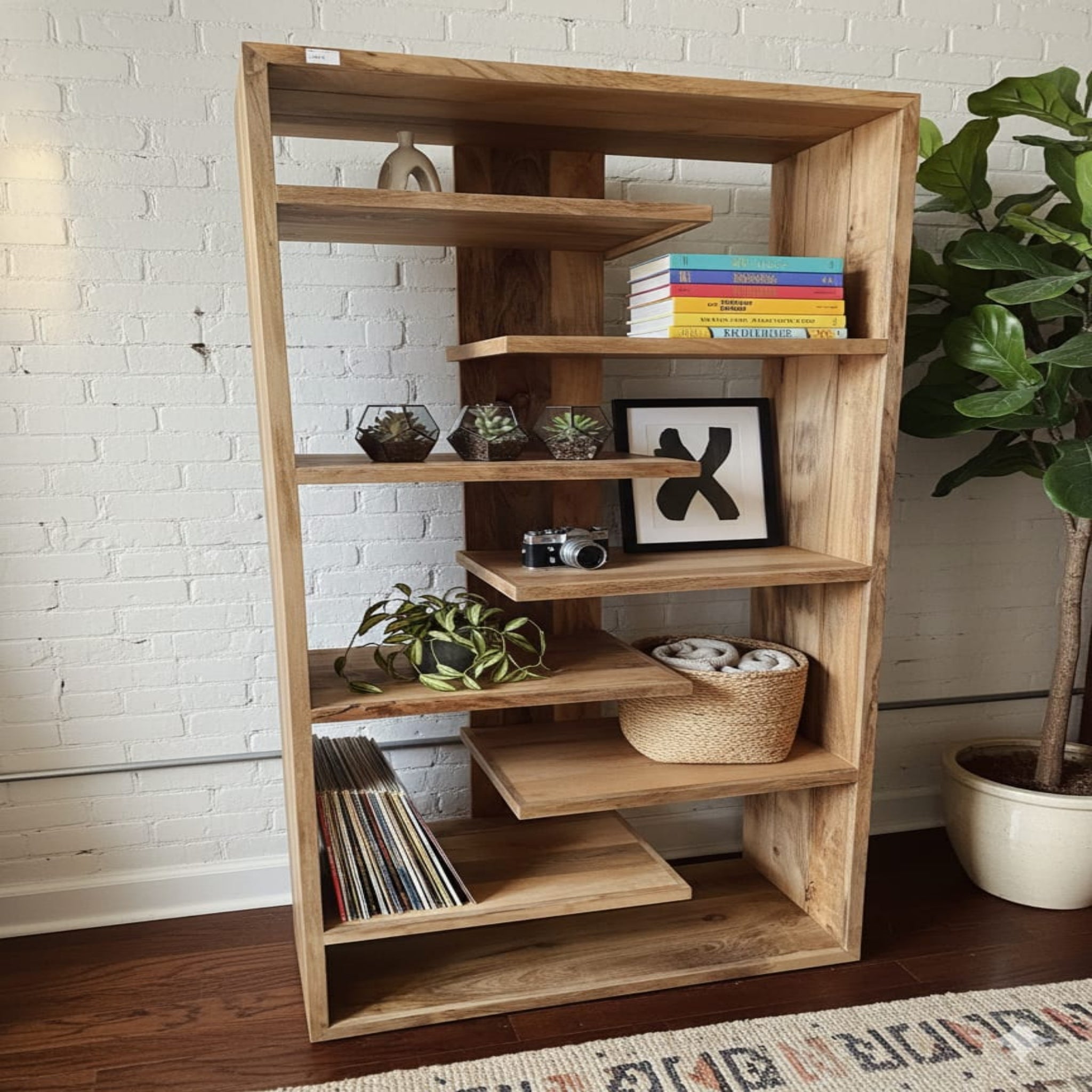 Mango Wood Asymmetric Bookshelf