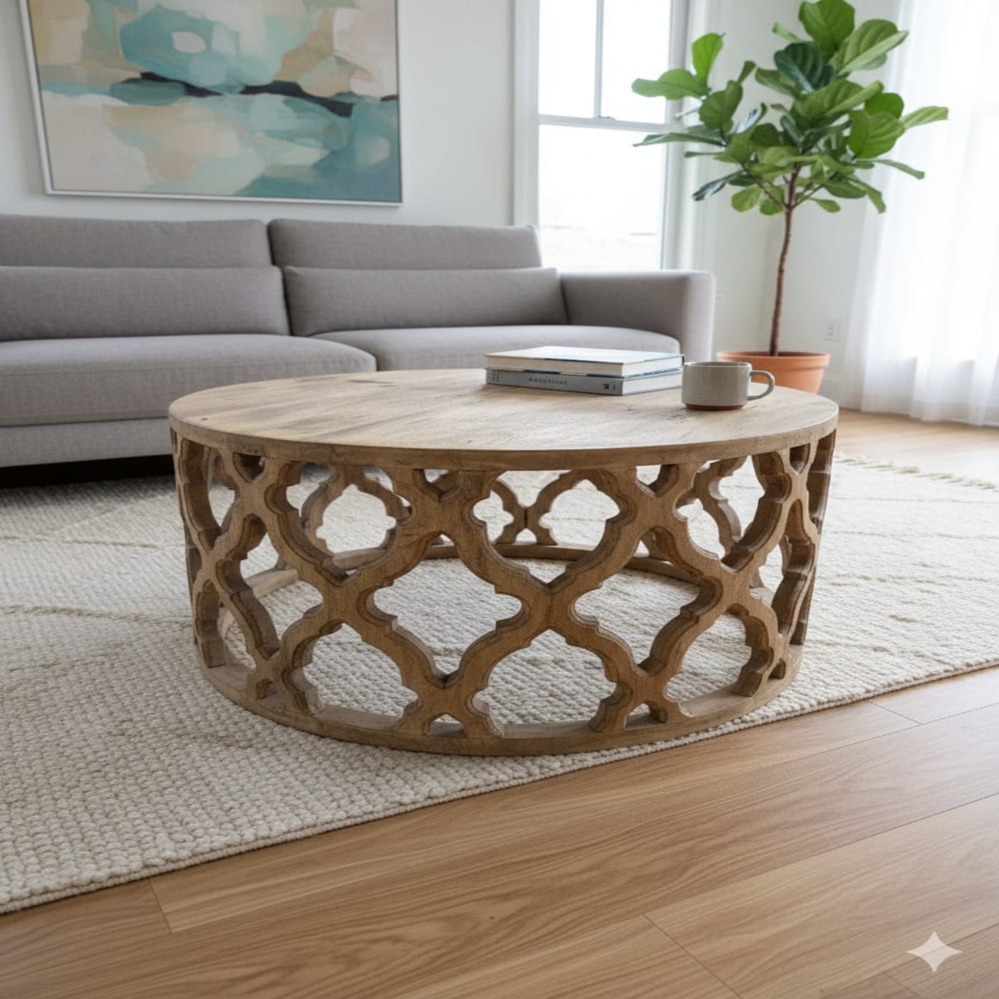 Log-Stack Mosaic Drum Coffee Table
