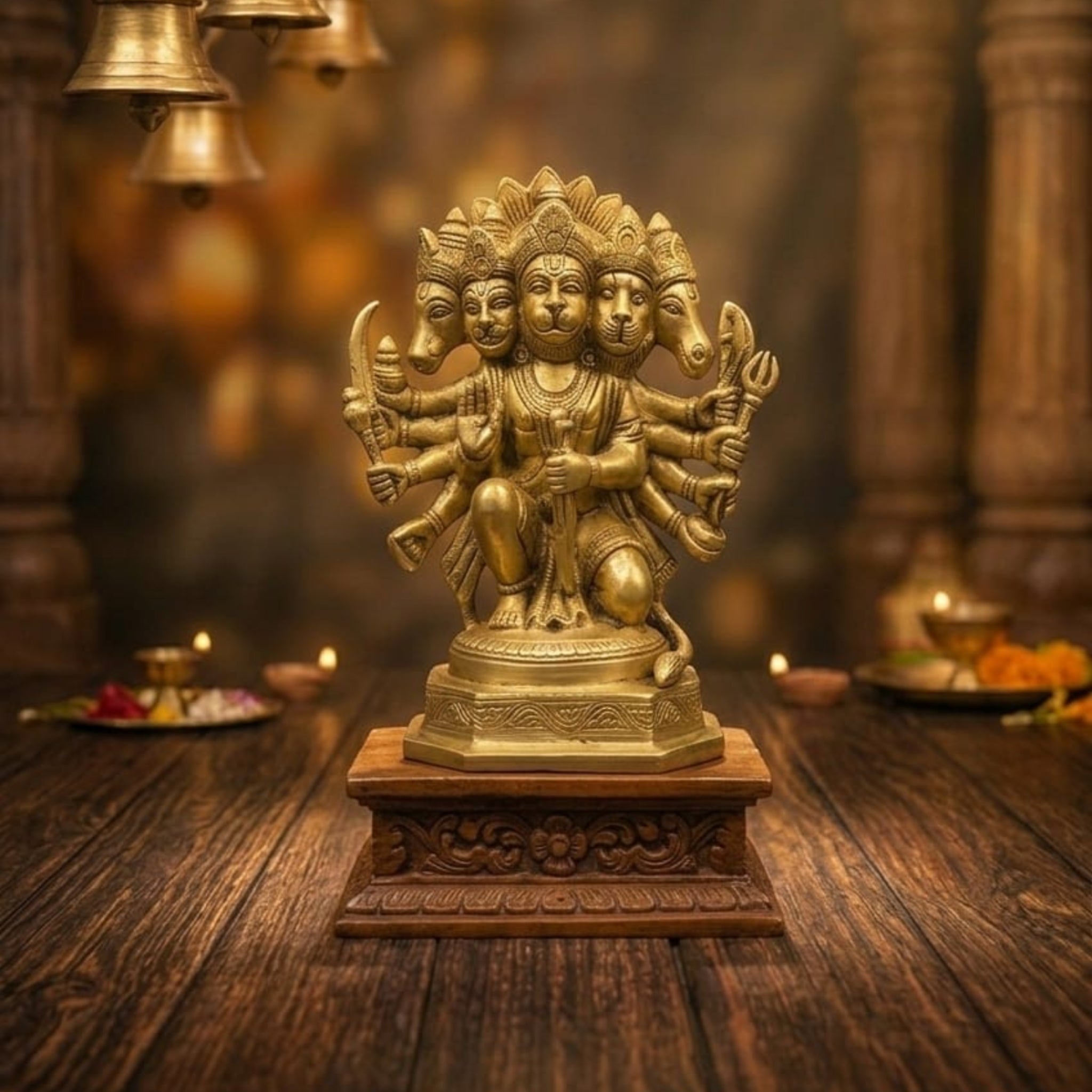 Brass Panchamukhi Hanuman idol