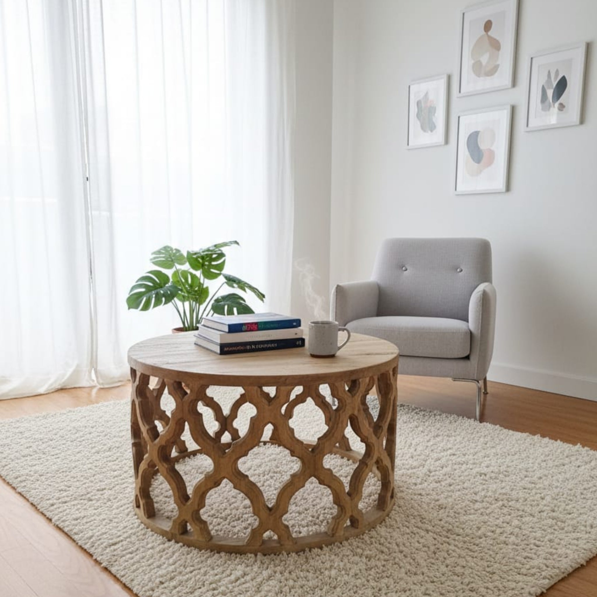Log-Stack Mosaic Drum Coffee Table