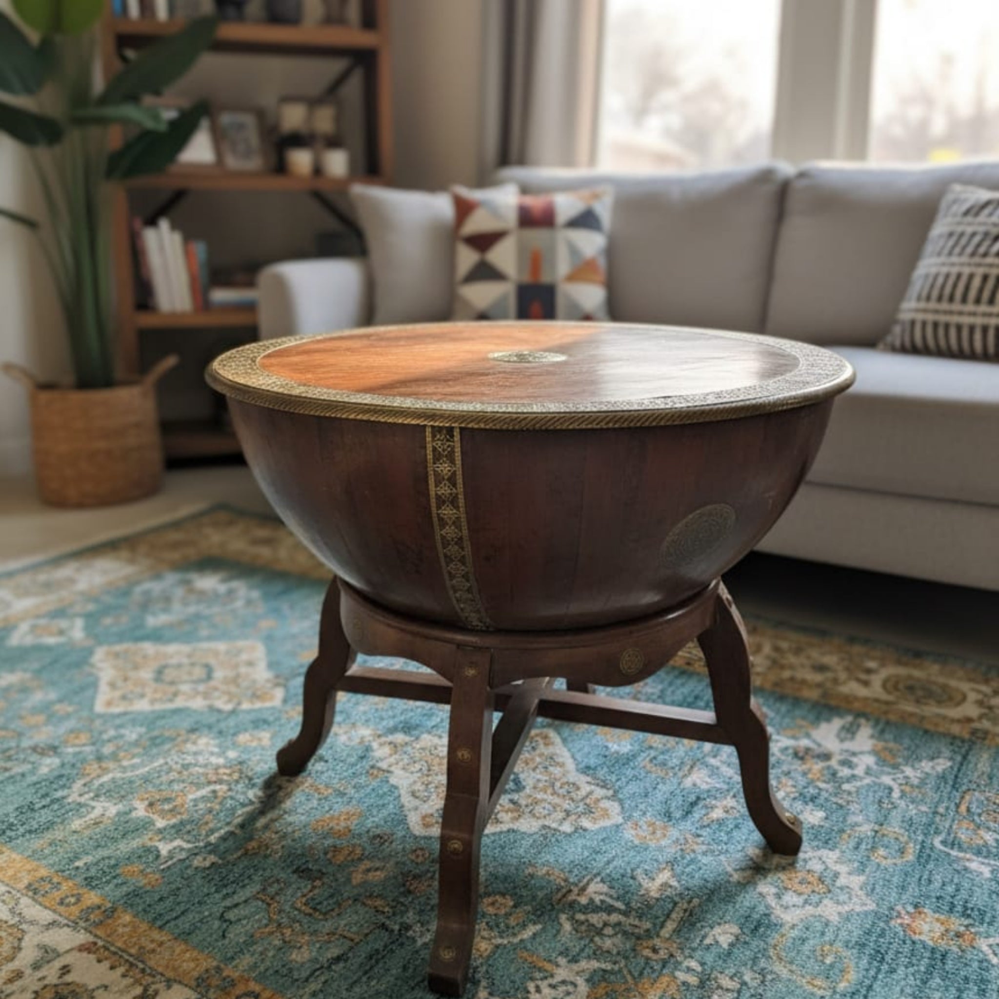 Handcrafted Globe-Style Drum Coffee Table