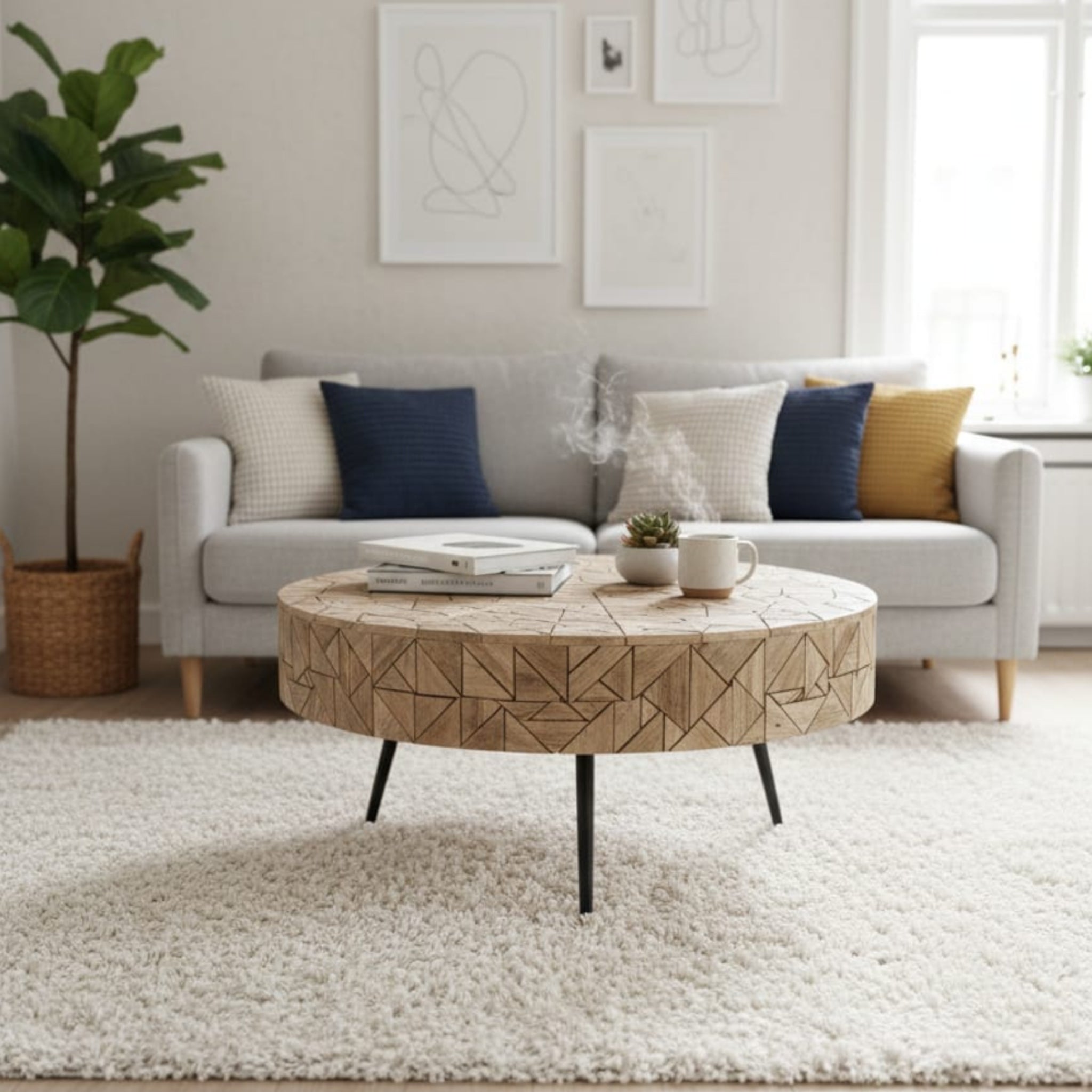 The Log-Stack Mosaic Square Coffee Table