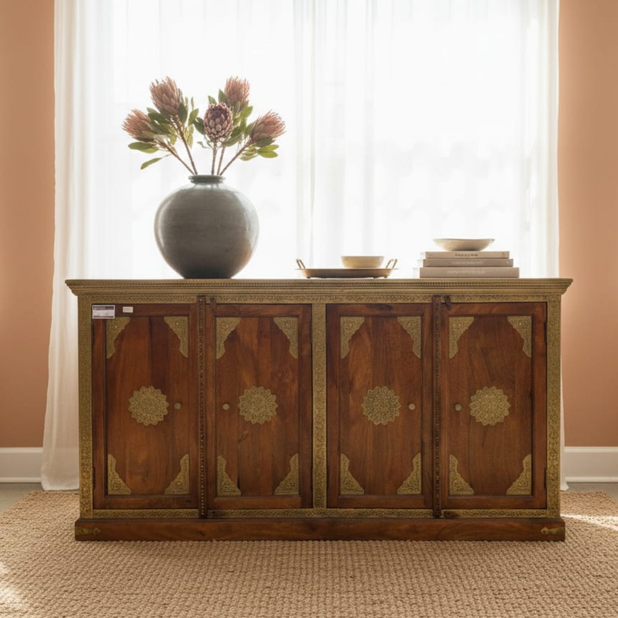 Exquisite Handcrafted Brass-Inlay Sideboard