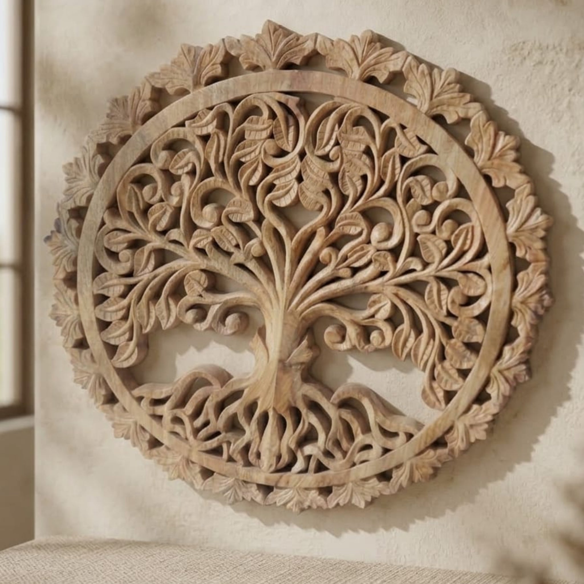Hand-Carved Mango Wood Wall Hanging Tree
