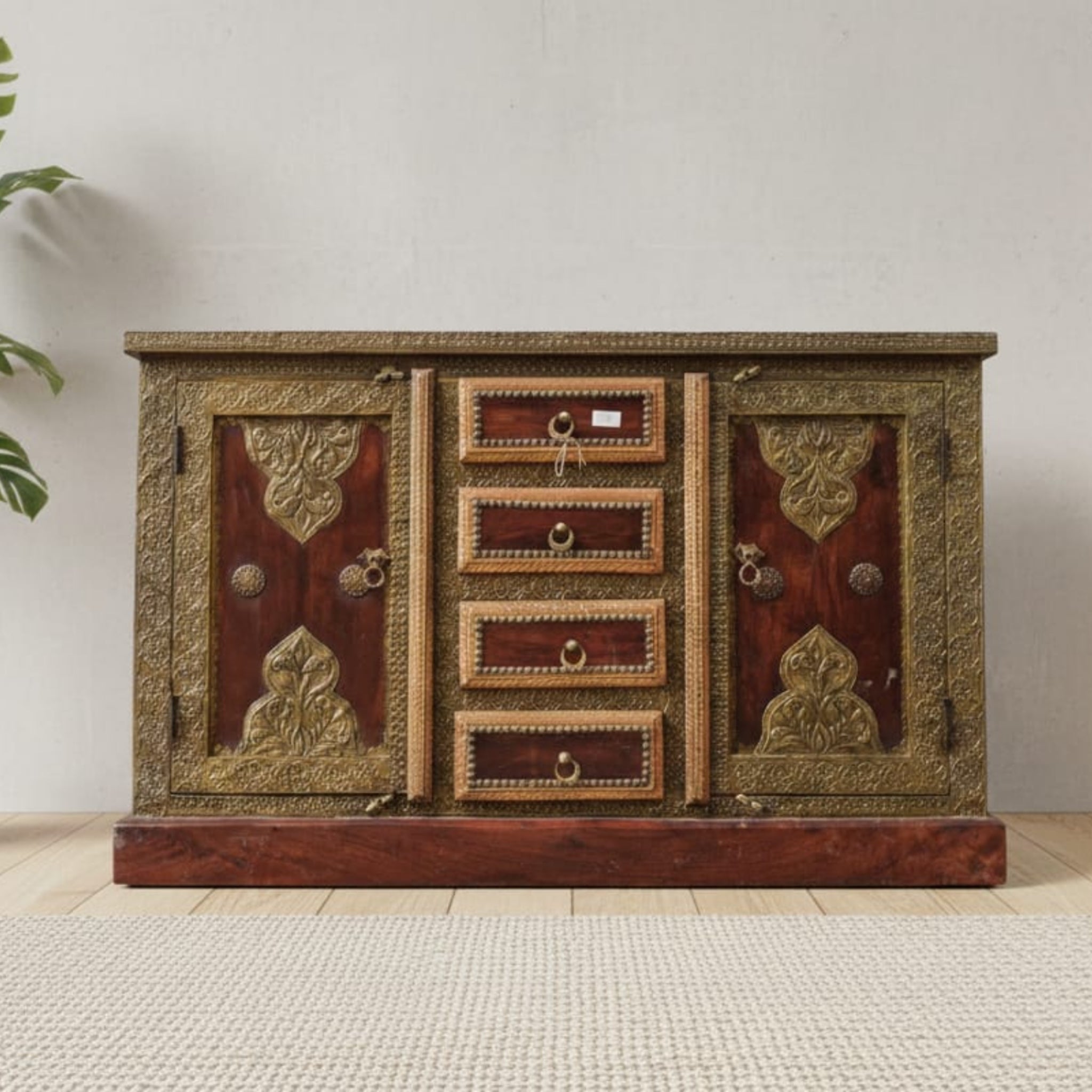 Handcrafted Brass Inlay Sideboard