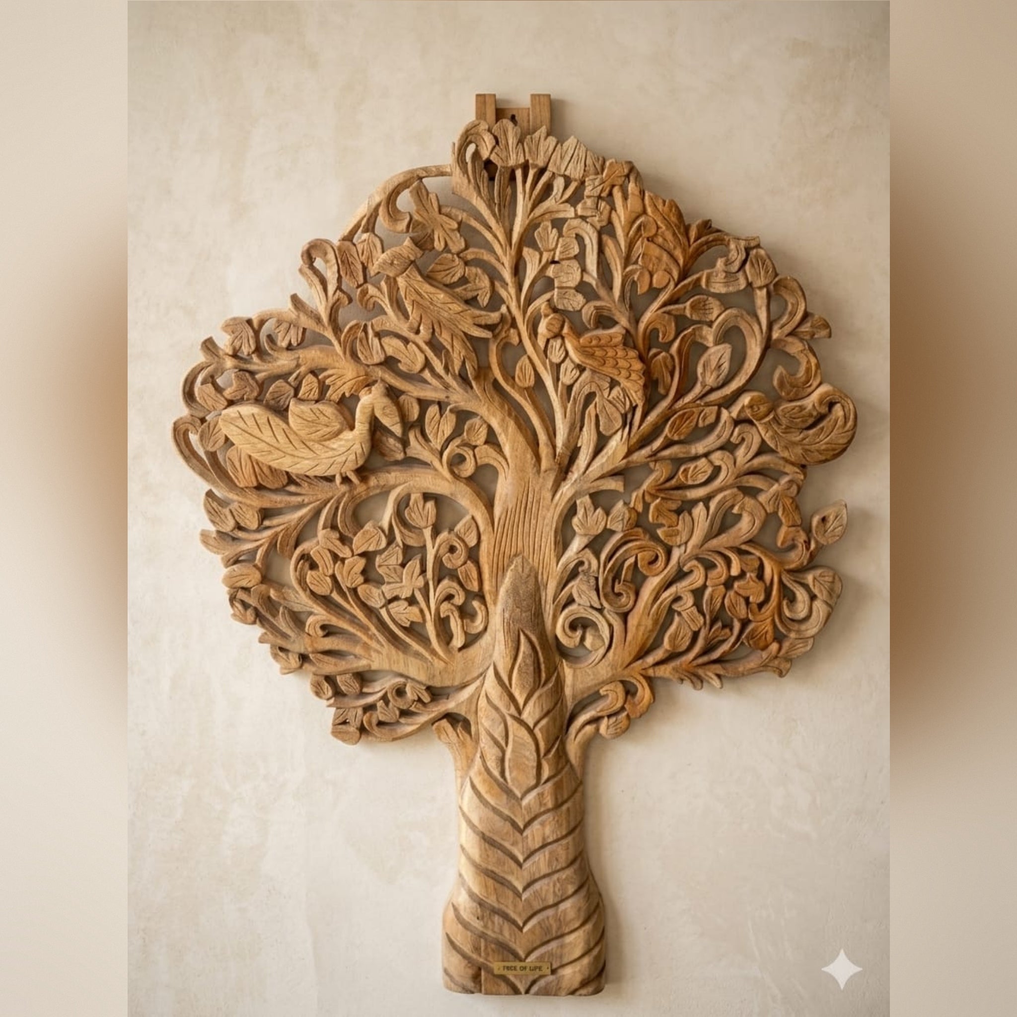 Hand-Carved Wall Hanging Tree of Life with Songbirds