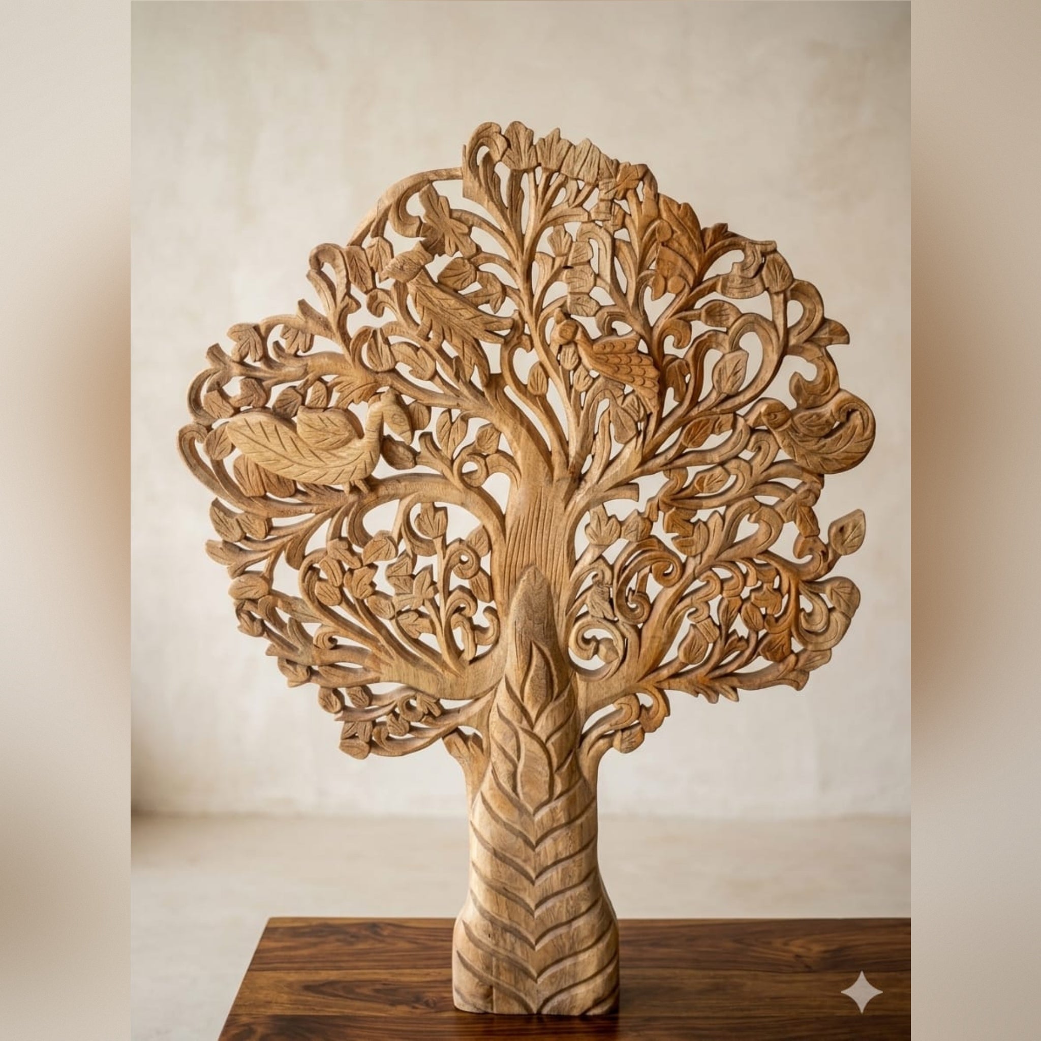 Hand-Carved Wall Hanging Tree of Life with Songbirds